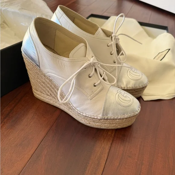Gucci White and Silver Espadrille Wedges - Picture 7 of 8